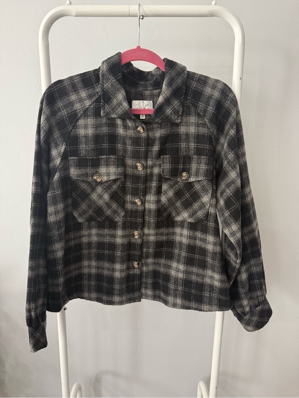 Women’s YMI Black & Gray Plaid Button-Front Shacket - Size Medium